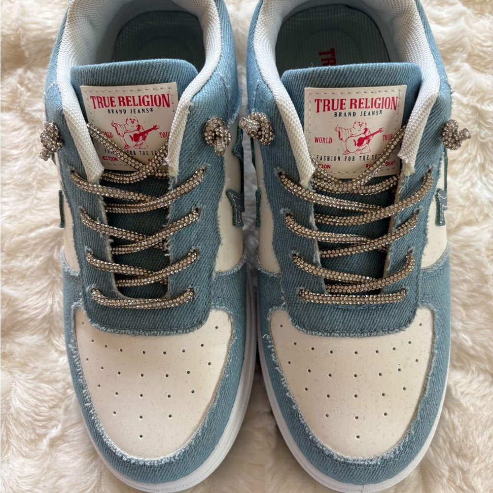 True Religion Blue and White Sneakers Classic Design